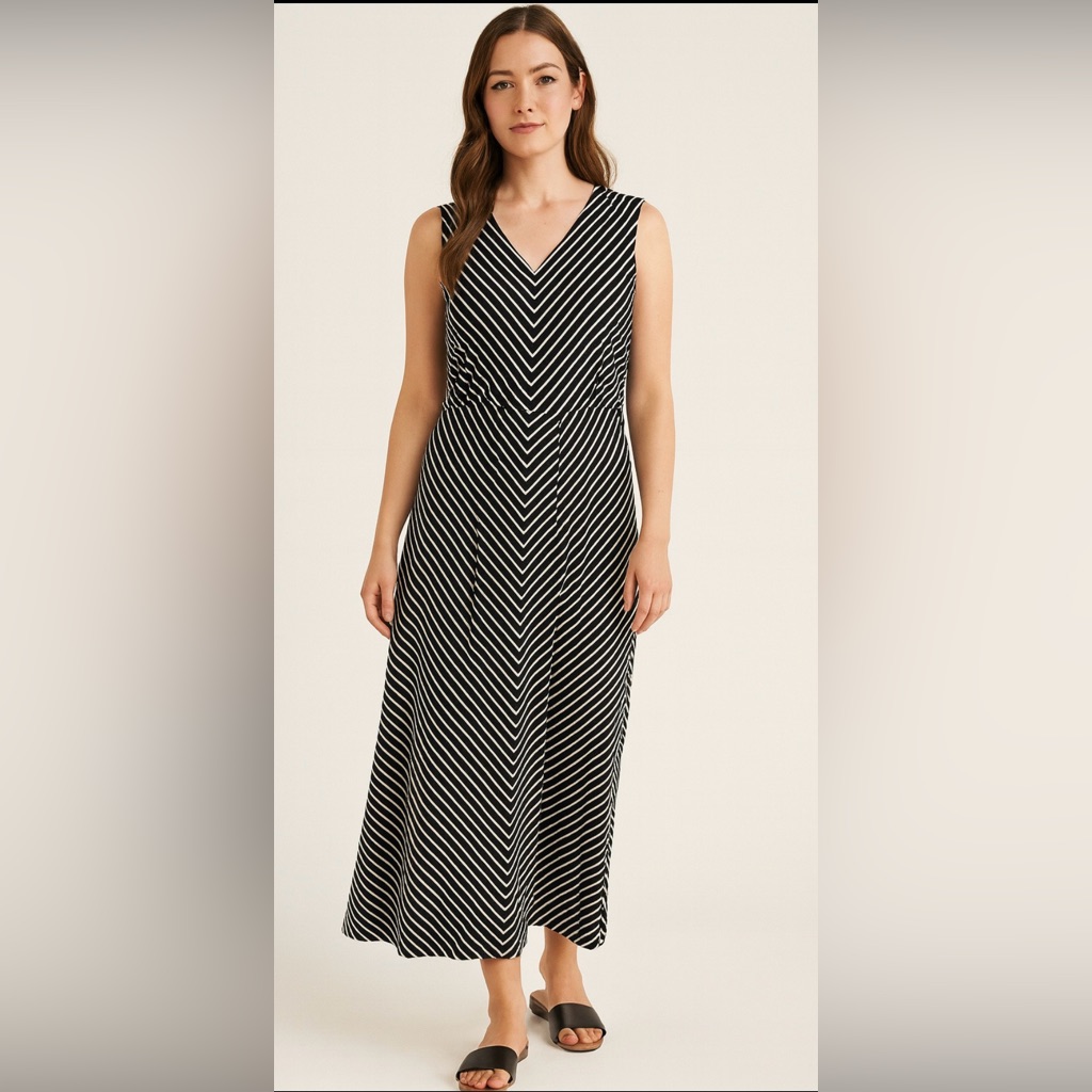 Women’s Alfani Black And White Striped Maxi Dress Petite Large
